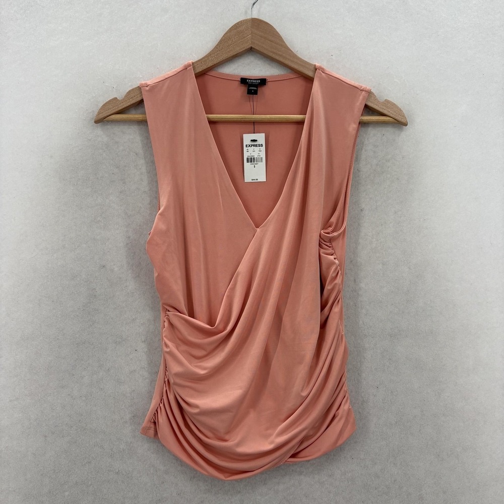 Express Tank Top Womens Small Pink Body Contour Draped Ruched V Neck Sleeveless